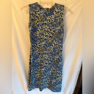 J. McLaughlin Sz XS Devon Talavera Blue Yellow Print Catalina Cloth Dress Preppy